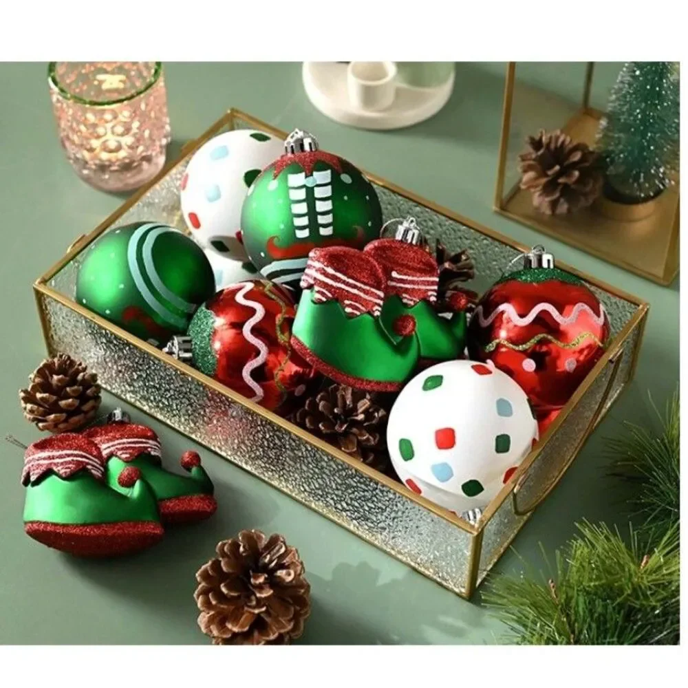 DecorbyHannah 120ct Christmas Tree Elf Red Green White Shatterproof Ornament Set